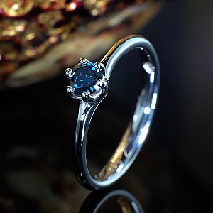Inel de logodna Solitaire din Aur Alb 14k cu Diamant Albastru i122118db