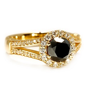 Inel de logodna Anturaj din Aur Galben 18k cu Diamant Negru si Diamante Incolore i122311DnDi