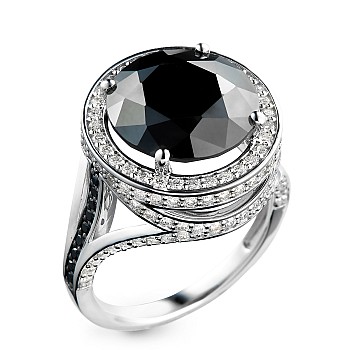 Inel de logodna din Aur cu Diamant Negru si Diamante Incolore i2713DnDi