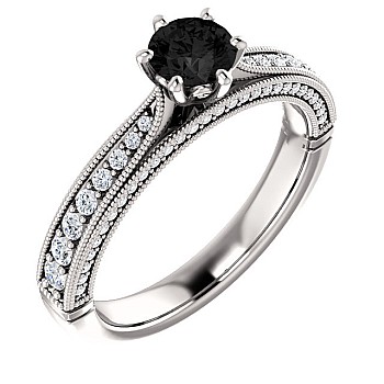 Inel de logodna i122474DnDi din Aur cu Diamant Negru si Diamante 