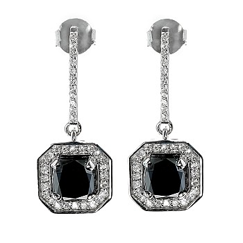 Cercei Lungi din Aur 18K cu Diamante Negre Cushion si Incolore c1175DnChdi