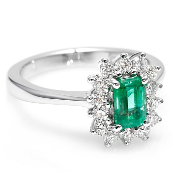 Inel de Logodna i055SmEmDi din Aur cu Smarald Emerald si Diamante