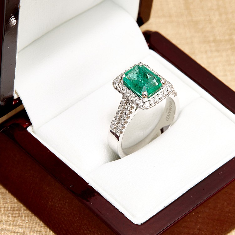 Inel de Logodna i1902smdi din Aur cu Smarald Emerald si Diamante