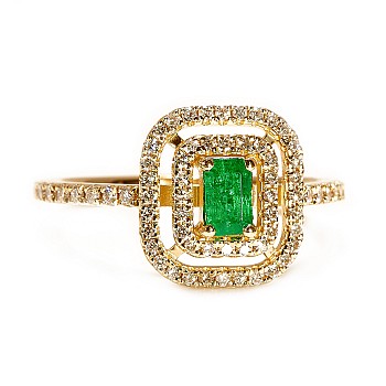 Inel de logodna din Aur Galben 18k cu Smarald Emerald Cut si Diamante i1903SmEmDi