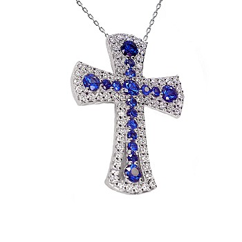 Cruciulita Unisex din Aur cu Diamante si Safire pan1581