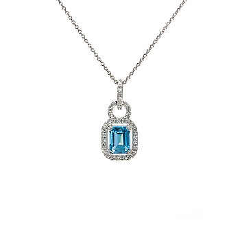 Pandantiv din Aur cu Topaz Emerald Swiss Blue de 8x6mm si Diamante Incolore pan4450tp