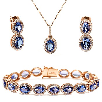 Set Fashion Bratara, Pandantiv si Cercei din Aur cu Tanzanite Ovale si Diamante set2118TzOvDi